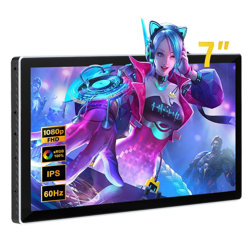 Wisecoco 7-Inch Portable Touchscreen Monitor, IPS 1080P LCD Display, Second Screen for Gaming, Switch, PS5, Xbox, Laptop & PC, USB-C, HDMI, Ultra-Thin with Sensor Panel for Cpu/Gpu/System Stats