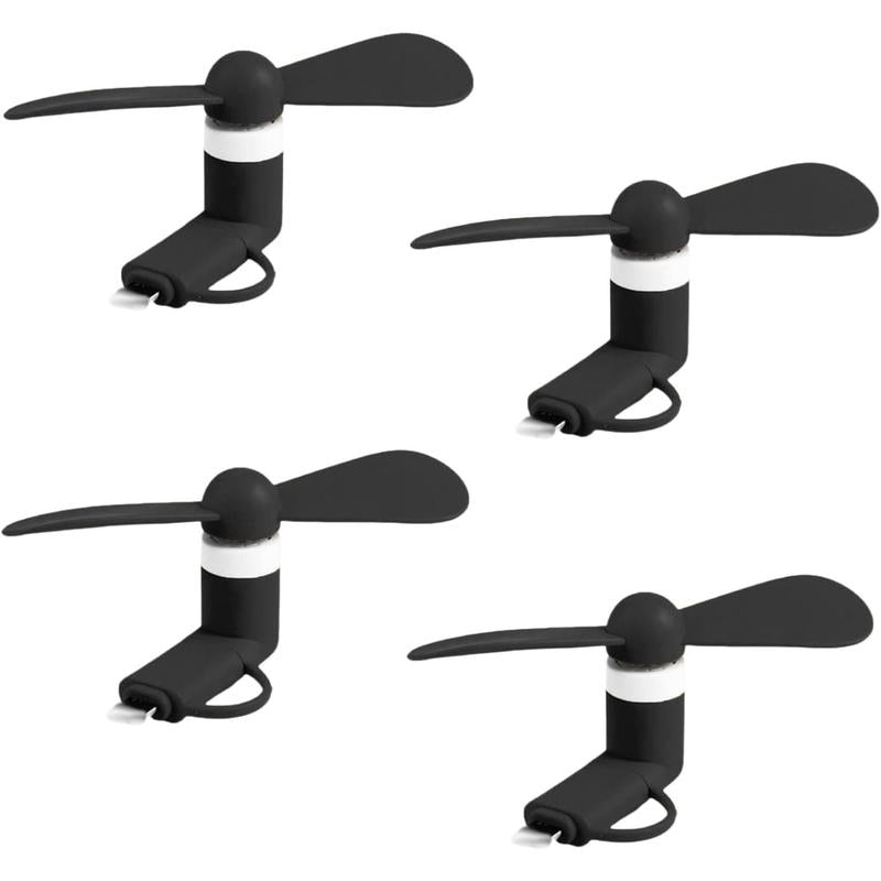 Mini Cell Phone Fan for - 4 Pack 2-In-1 Personal Portable Pocket Small Fan for Travel Outdoor Commuting, Mobile Phone Fan Plug in , Ipad USB Cellphone Accessories (4 X Black)